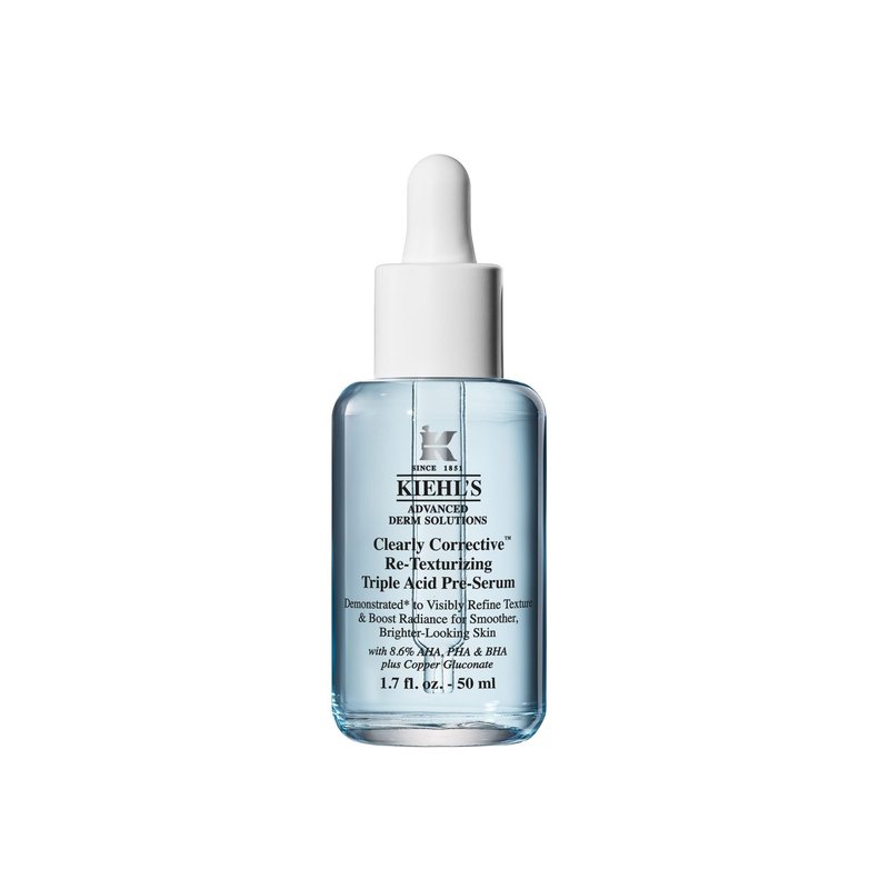 Kiehl's Clearly Corrective Daily Re-Texturizing Triple Acid Peel Serum, Gentle Exfoliating Facial Peel, Smoothes Texture, Primes Skin, with Salicylic Acid, Glycolic Acid, Lactic Acid - 1.7 fl oz