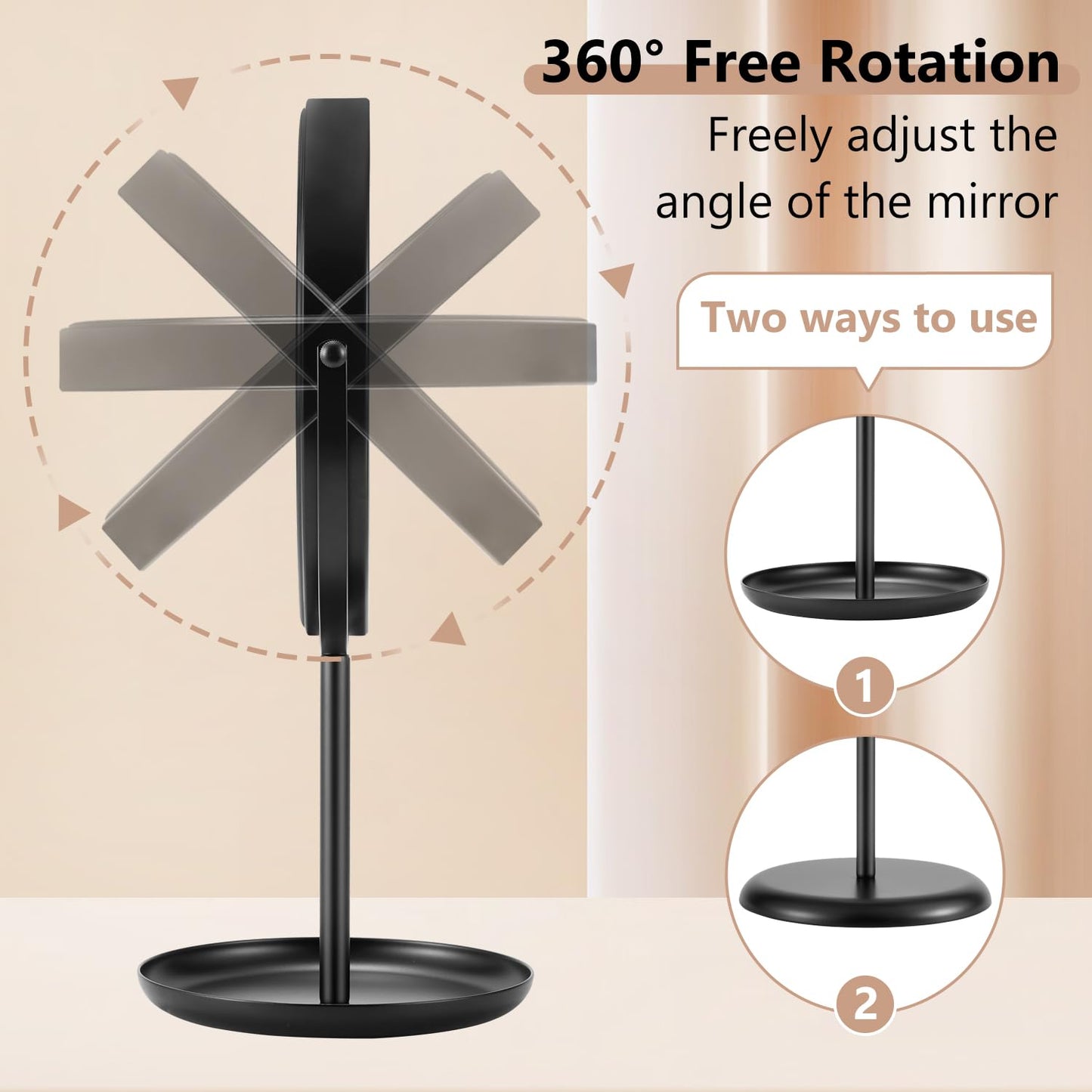 DECLUTTR 15X Magnifying Makeup Mirror, 9 Inch Tabletop Mirror on Stand, Large Double Sided Mirror for Desk, Black