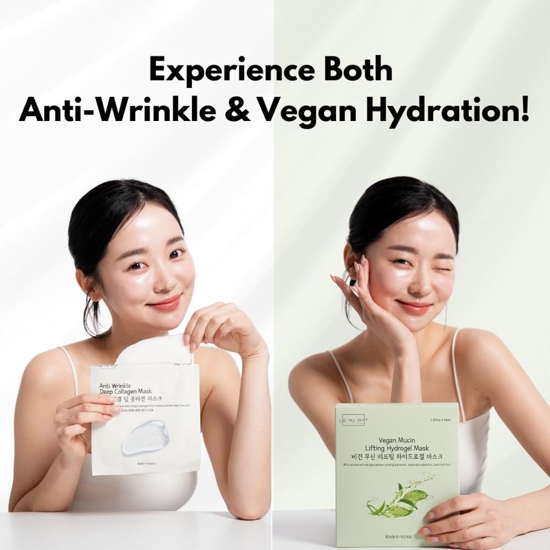 Oh My Pure Hydrogel Collagen Korean Face Mask 5+5 EA Luxury Skin Care (AntiWrinkle, Vegan Mucin) (Variety 10)