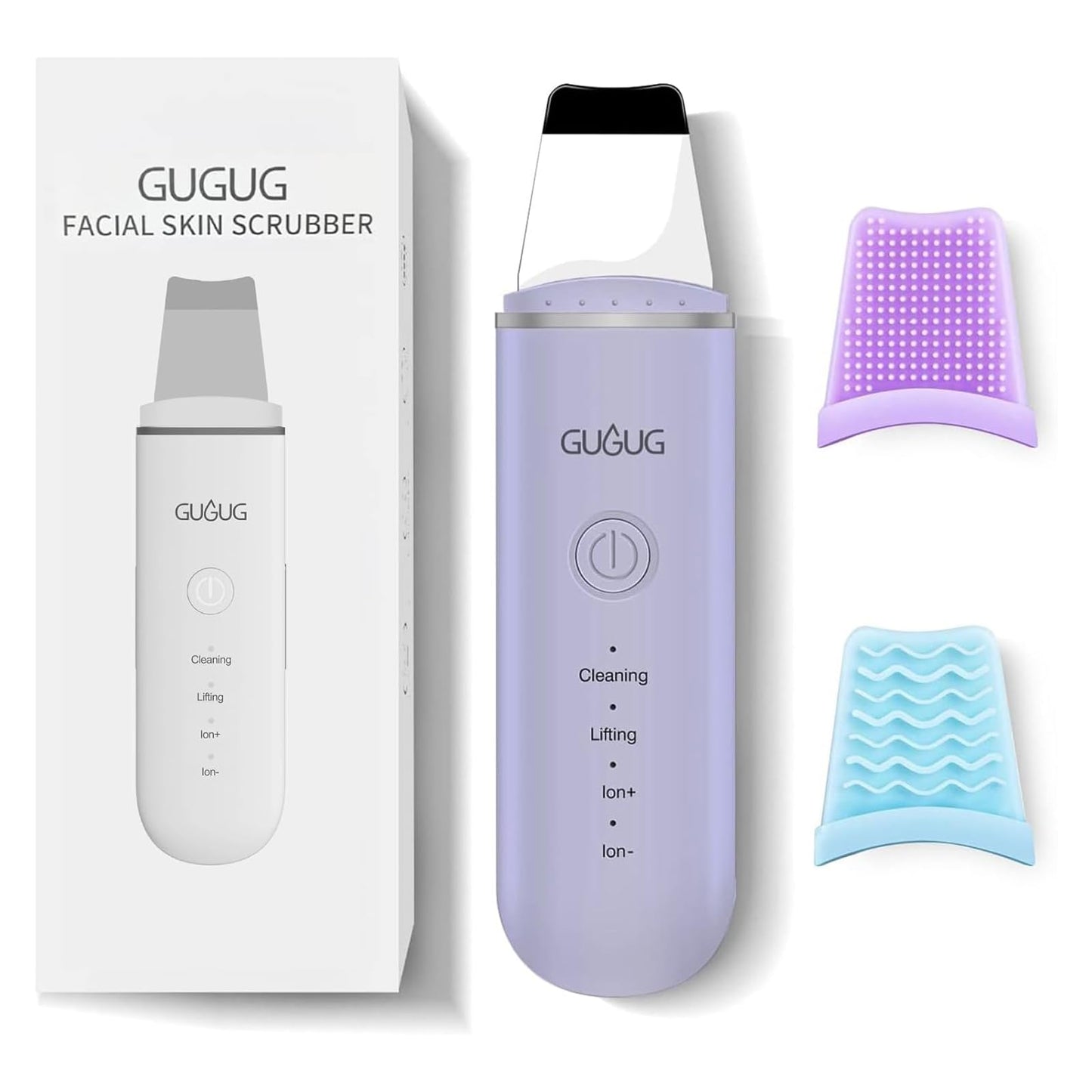 GUGUG 2-Pack Facial Spatula Set 4 Mode Skin Scrubber & Pore Cleaner for Blackhead Removal (White + Purple)