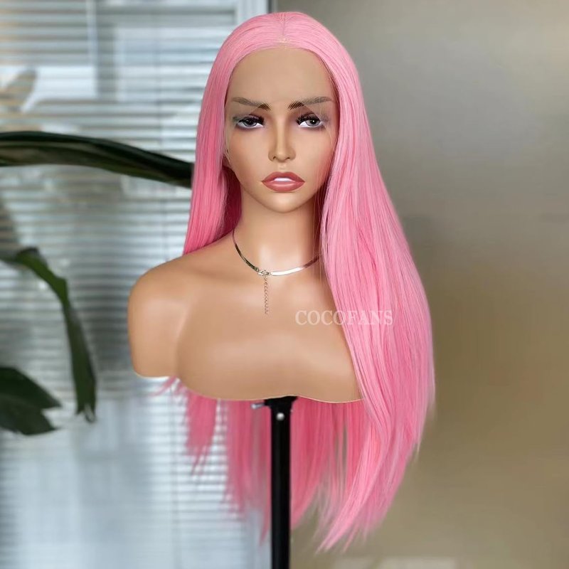 Pink Lace Front Wig for Women - Long Silky Straight Synthetic Hair | Glueless Natural Hairline, Heat Resistant