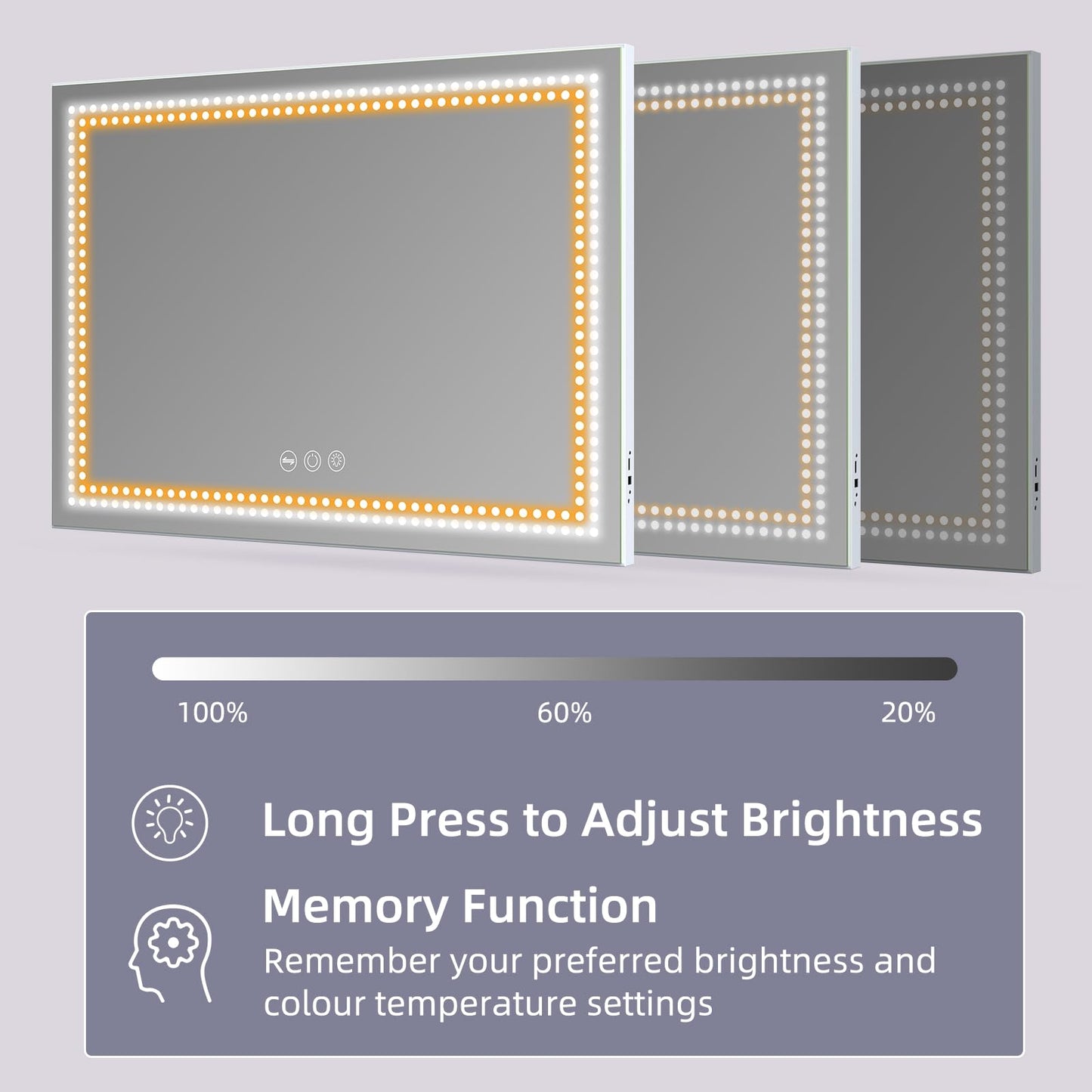 Vanity Mirror with Lights Tempered Glass 22.8" x 18.1" Lighted Makeup Mirror with Light Strip Crushed Crystal 3 Colors Modes Dimmable Lights USB Port and 10X Magnification, White (9.84" x11.81")