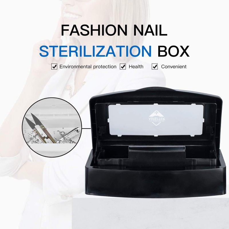 Sterilizing Tray for Nail Tools - Clear Plastic Sterilizer Box Organizer | Hair Salon & Spa Equipment (Black)