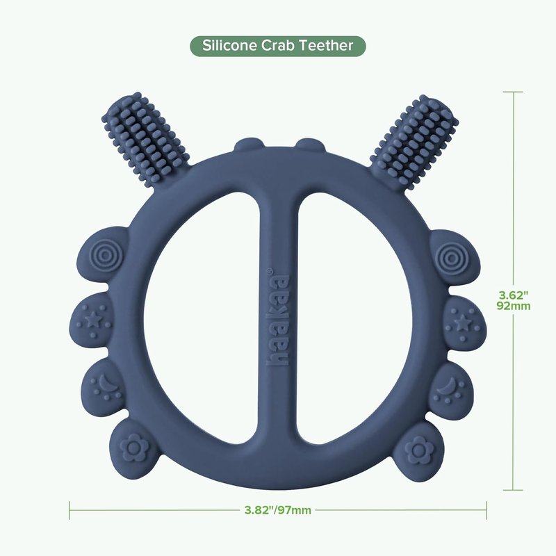 Haakaa Silicone Crab Baby Teether - 360° Self-Brushing Toothbrush for Infants | Food-Grade Silicone, Steel Blue