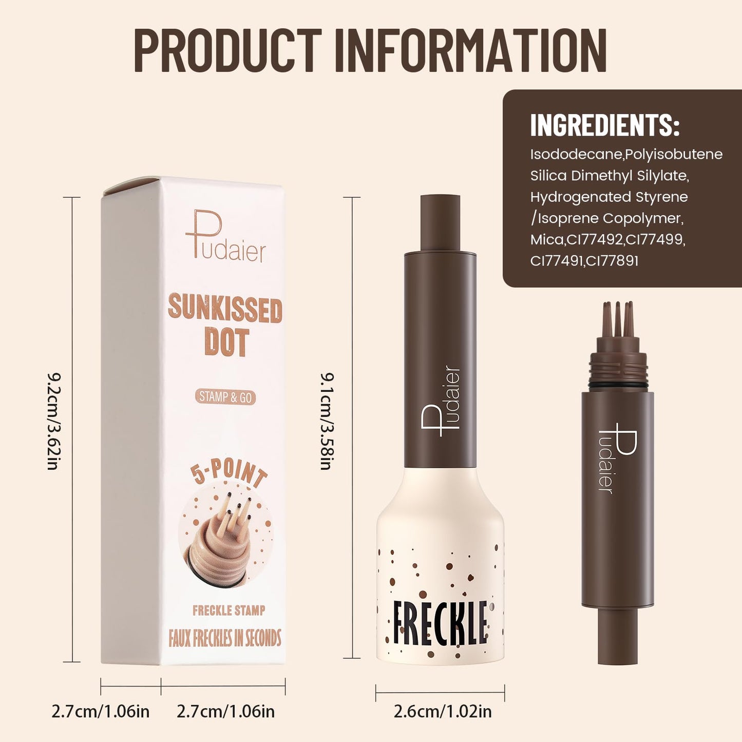 Pudaier Freckle Stamp, Natural-Looking Lifelike Freckle Makeup, 03+04