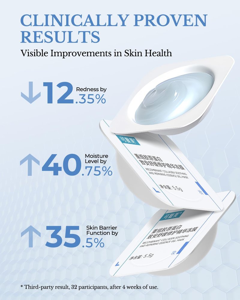 KOMFYMED Recombinant Collagen Soothing Repairing Essence Gel Mask – Calming & Hydrating Smear Face Mask with Neuro-Peptide for Sensitive Skin,Soothe Redness & Skin Discomfort (10 Single-Use Packets)