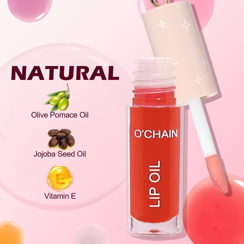 O'CHAIN 12 Colors Lip Oil Set with Portable Keychain, High Shine & Moisturizing, Long Lasting Wear, Deep Hydrating Nourishing Lip Care and Repair Kit for Women and Girls