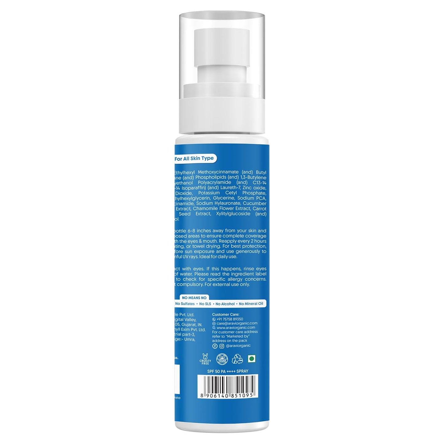 Aravi Organic Dual Mineral Sunscreen Spray Mist SPF 50 - Lightweight, Water Resistant, No White Cast | 3.3 fl oz