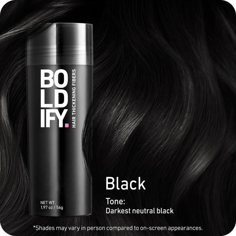BOLDIFY Hair Fibers (56g) - Fill In Thinning and Fine Hair for an Instantly Fuller, Thicker Look - 14 Shades for Women & Men - Black