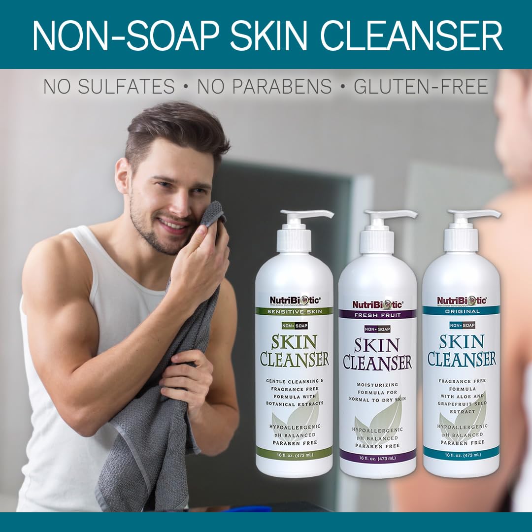 NutriBiotic Original Non-Soap Skin Cleanser, 16 Oz Twin Pack | Fragrance Free with GSE | pH Balanced, Hypoallergenic & Biodegradable | Free of Parabens, Fragrance, Phosphates, SLS, Dyes, & Colorings