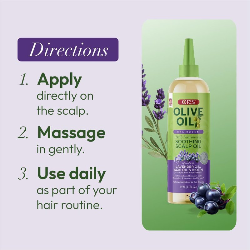 ORS Olive Oil Braidzone Scalp Oil - Nourishing Lavender & Acai Blend | 4.3 oz (Pack of 4)