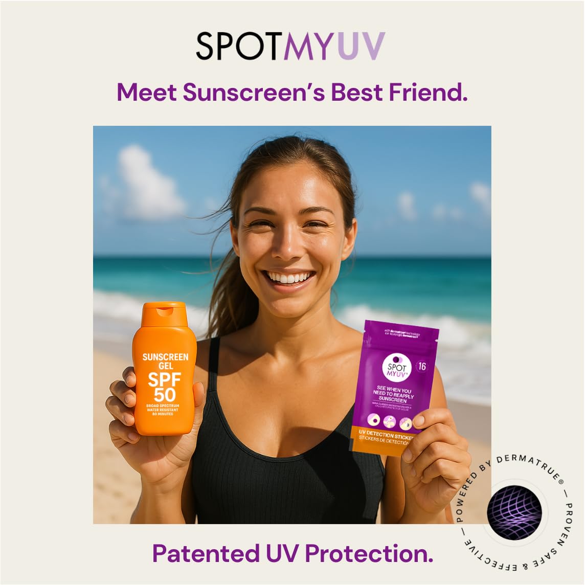 SpotMyUV UV Detection Stickers for Sunscreen with Patented Dermatrue SPF Sensing Technology, Know When to Reapply Sunscreen to Help Prevent Sunburn, 32 Count
