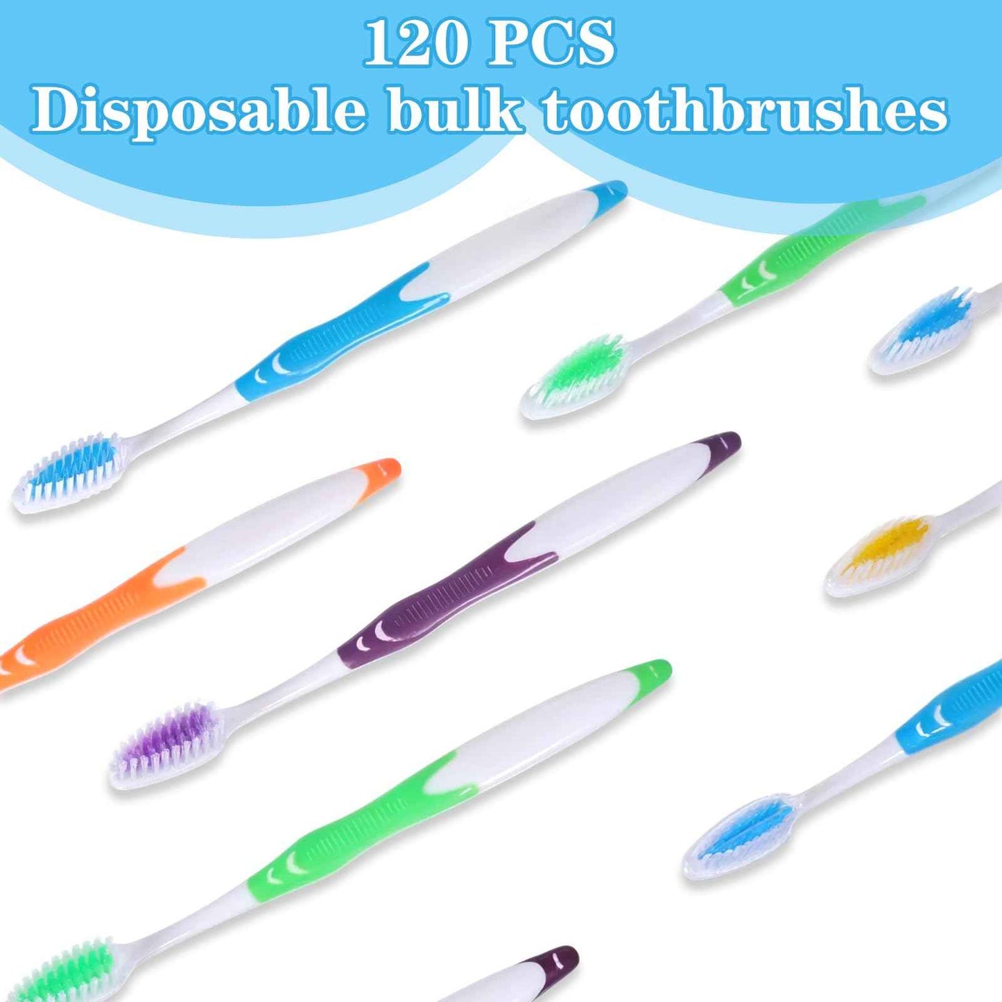 HekouJiub 120 Pack Individually Wrapped Bulk Toothbrushes Pack Disposable Toothbrushes Med-Soft Bristles Toothbrushe for Travel, Hotels, Donations