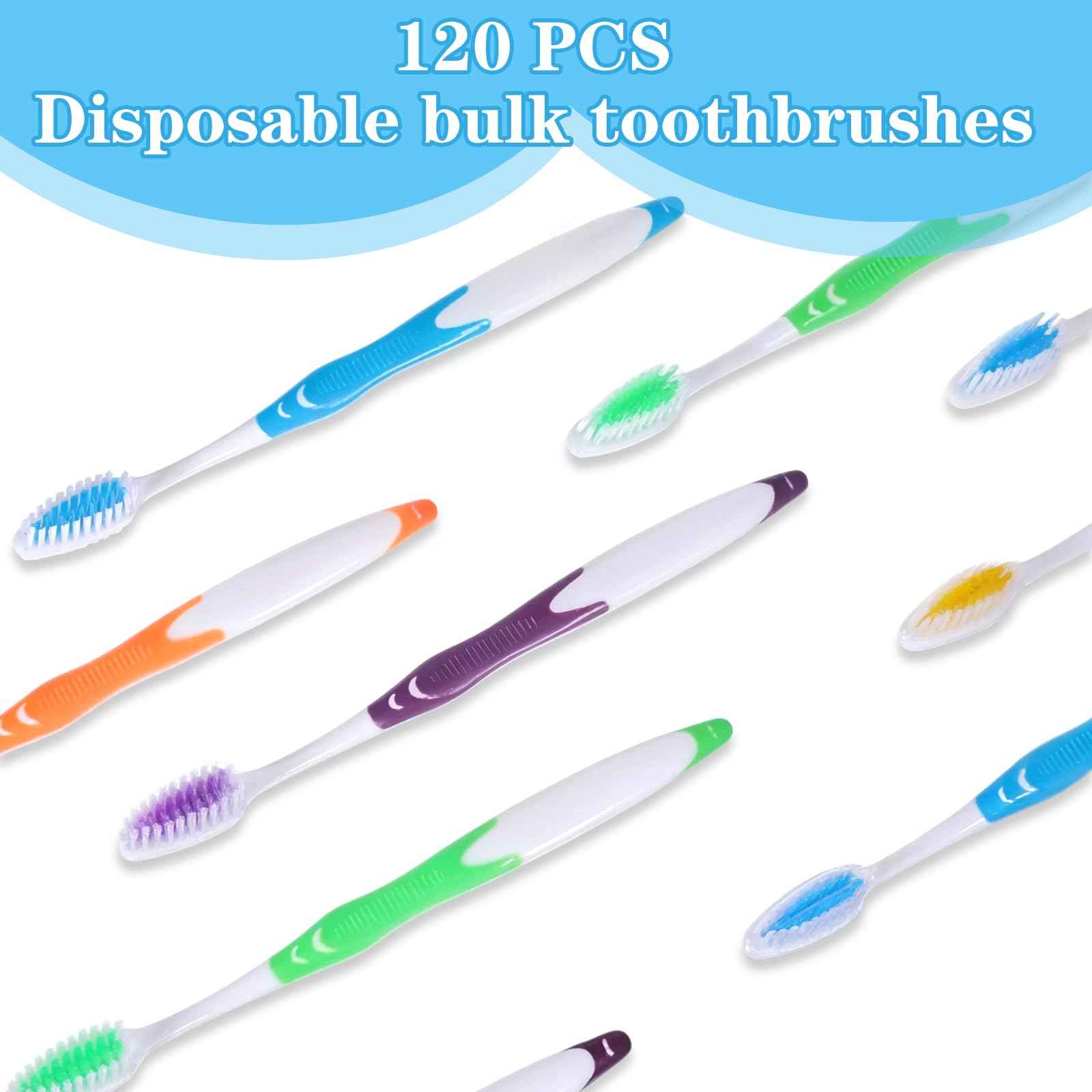 HekouJiub 120 Pack Individually Wrapped Bulk Toothbrushes Pack Disposable Toothbrushes Med-Soft Bristles Toothbrushe for Travel, Hotels, Donations