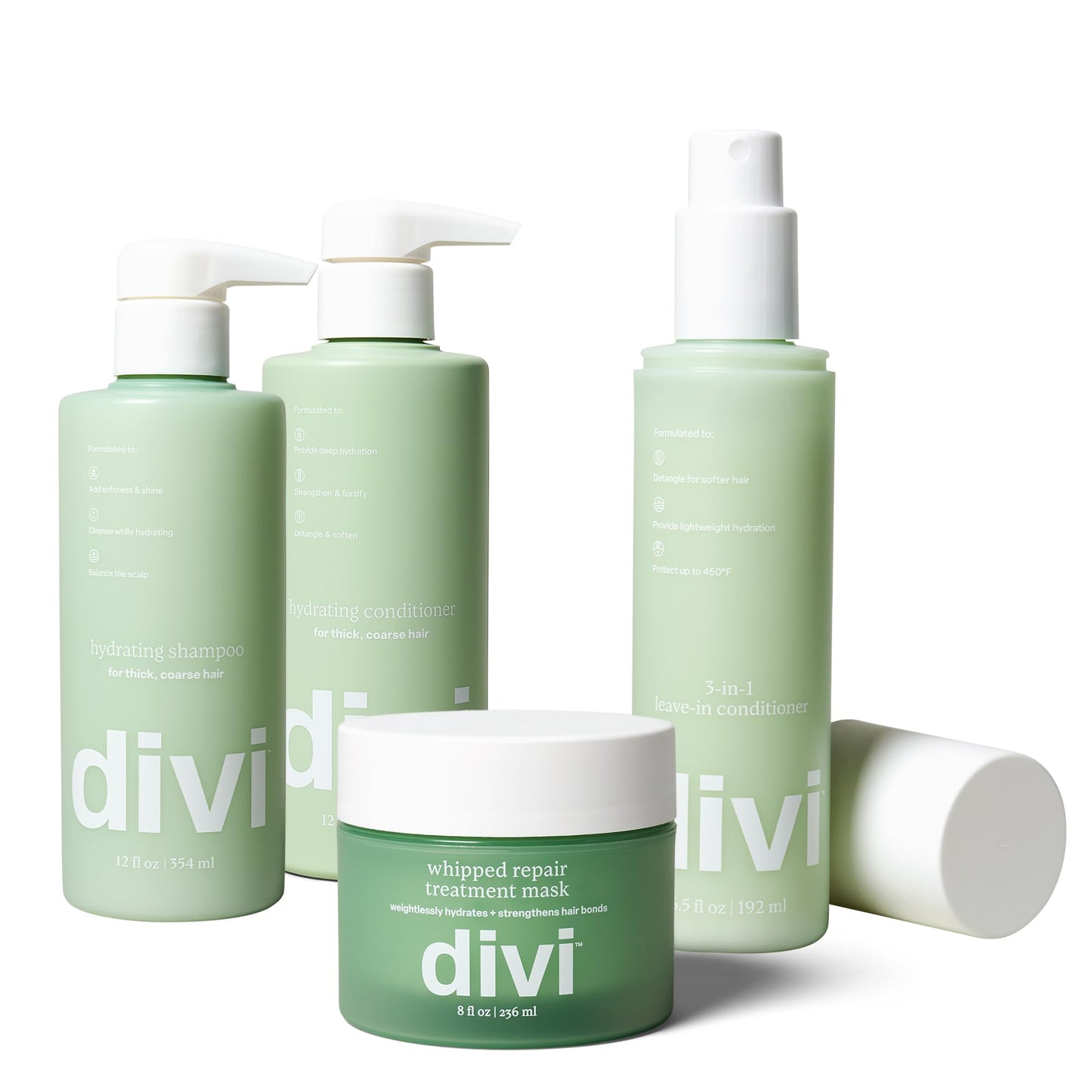 Divi Hydration Heroes Hair Care Kit – Includes Hydrating Shampoo, Conditioner, Whipped Mask & Leave-In Conditioner - Deeply Moisturizes, Strengthens & Restores Smooth, Shiny Hair, 4 Piece Set