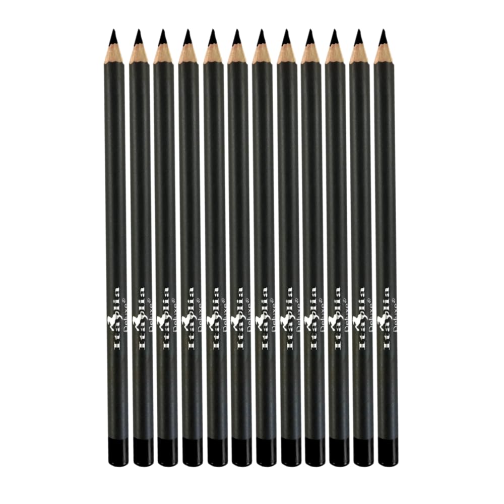 Italia Deluxe 12 pcs Eyeliner Pencil, Ultra Fine, Creamy, High-pigmented, Long-lasting + Hydrogel Eye Patch for Lash Extensions (Black)