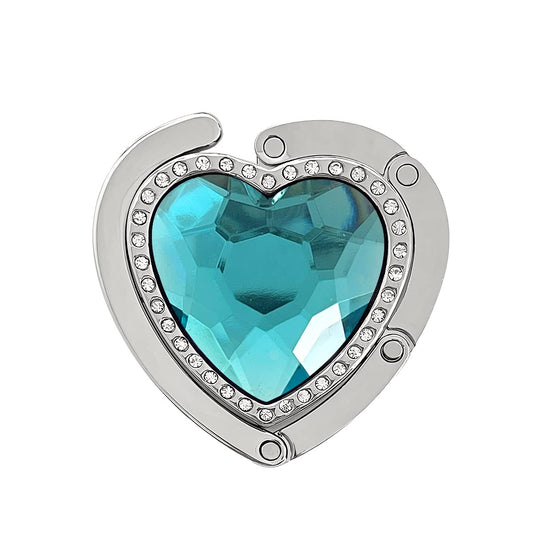 Wrapables Heart Shaped Purse Hook Hanger with Rhinestones, Sky Blue