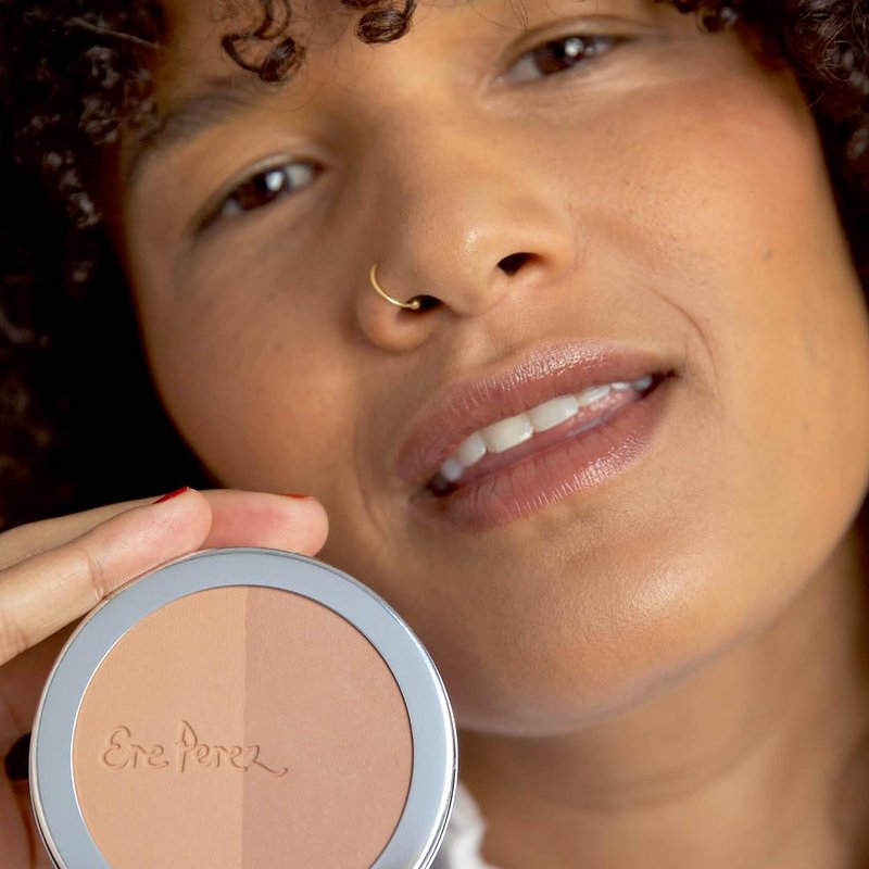 Ere Perez Natural Rice Powder Blush & Bronzer Duo - Buildable, Oil-Absorbing Formula | Vegan, Cruelty-Free, Chamomile (Roma)