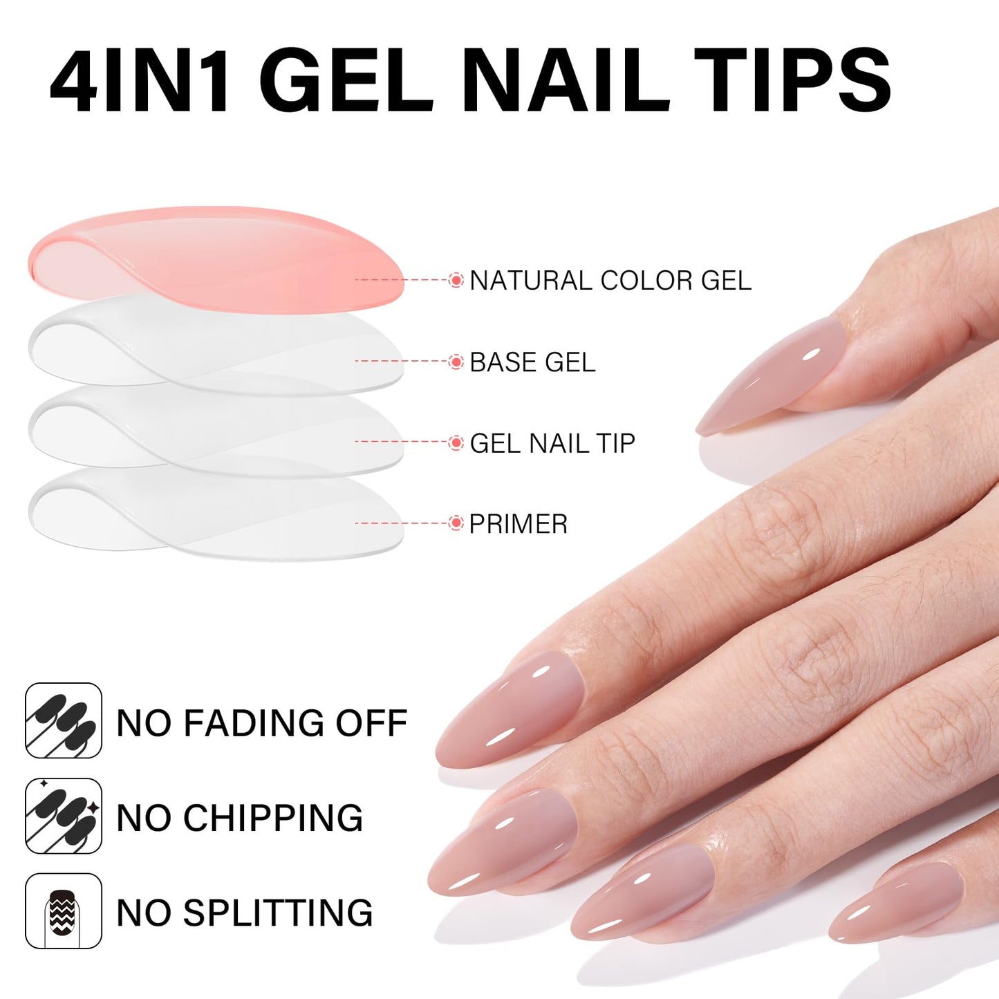 AILLSA Press on Nails Almond 140 PCS Fake Nails 4 in 1 Medium Glossy Nude Nails Press Ons, Long Lasting Pre-Shaped Gel Nails Natural False Nail for Nail Art DIY Women