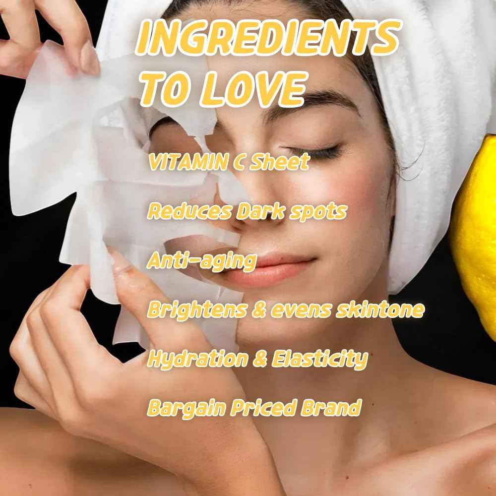 ELT Wellcero Korean Face Masks(4pack 20 Sheet Masks), Brightening Mask, Vitamin C, Anti-Aging Wrinkle Fighting, Deep Collagen Mask, Korean Skin care