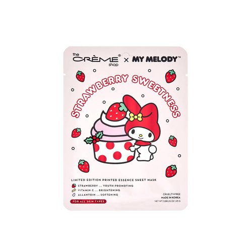 The Crème Shop x My Melody Strawberry Sweetness Printed Essence Sheet Mask | Korean Sheet Mask | Holiday Gifts for Women | Stocking Stuffers (3 Pack)