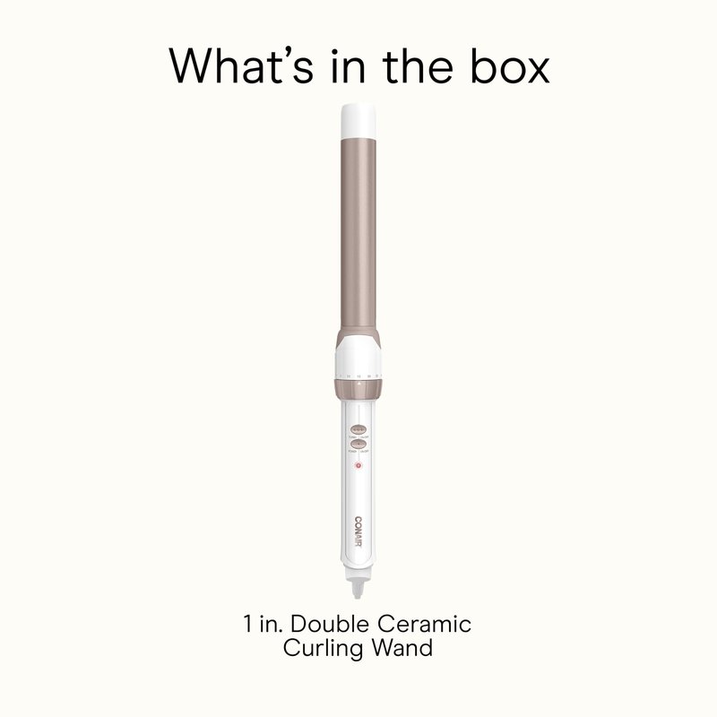 Conair Double Ceramic 1-Inch Curling Wand, Produces Flawless Waves, Curling Iron for Use on Medium and Long Hair, 30 Heat Setting Curling Iron, White
