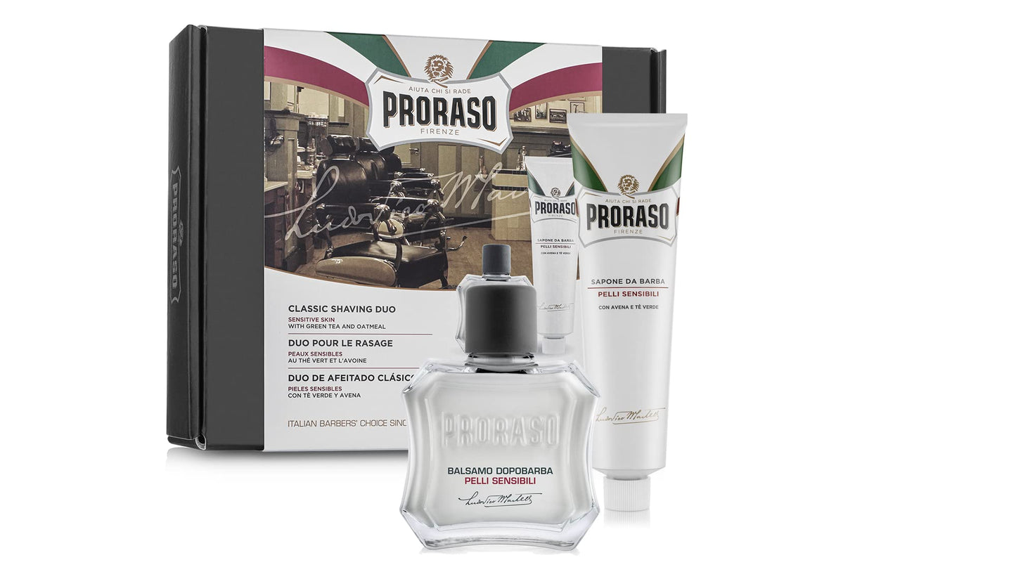 Proraso Shaving Kit - Sensitive Skin Shaving Cream & After Shave Balm for Easily Irritated Skin - Premium Italian Shave Kit Duo for Men - Gift Set for Men