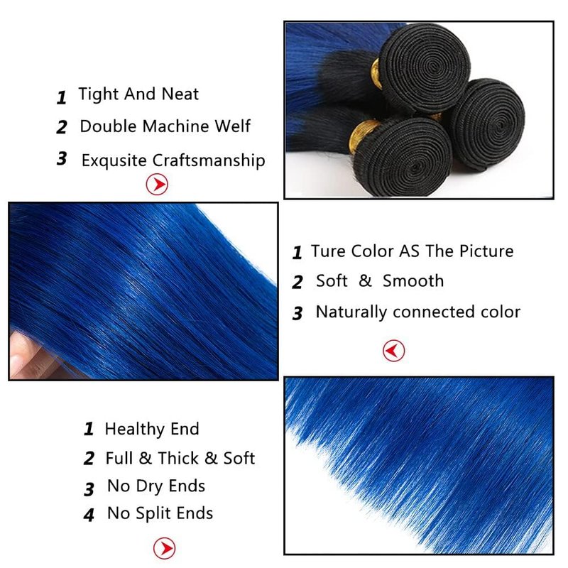 Ombre Blue Bundles Human Hair 18 20 22 Inch Straight Light Blue Human Hair Bundles 3 Bundle12A Unprocessed Brazilian Virgin Hair Quick Weave for Black Women