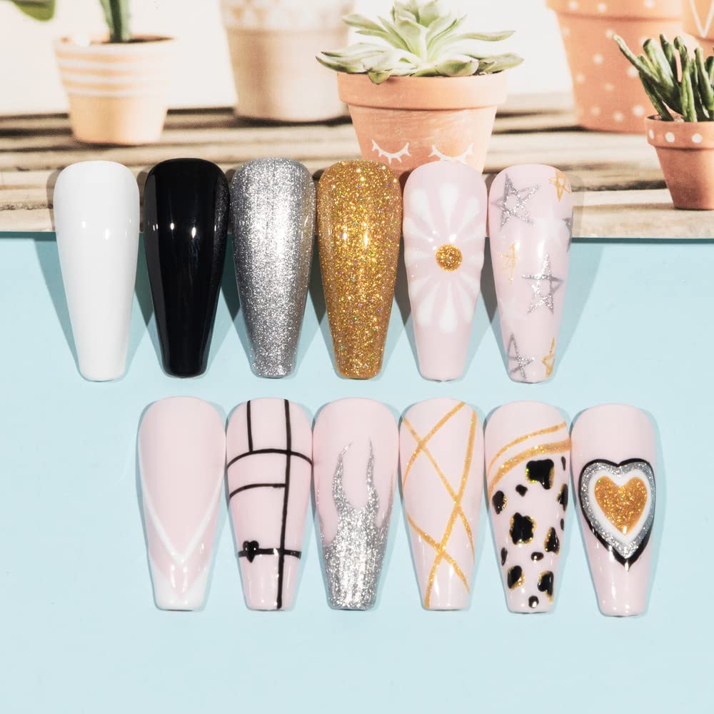 MIZHSE Gel Liner Nail Art Paint Set - 4 Pcs Glitter Silver & Gold for Stunning French Designs | Soak Off Manicure