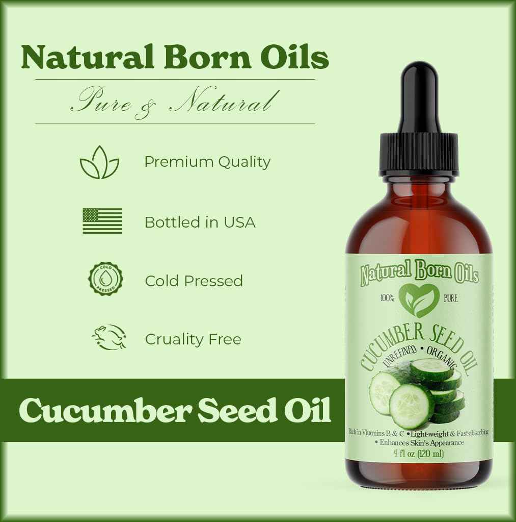 8oz Cucumber Seed Oil, 100% Pure and Natural, Cold-pressed, Unrefined, Moisturizer for Skin and Hair - Includes Pump & Flip Cap