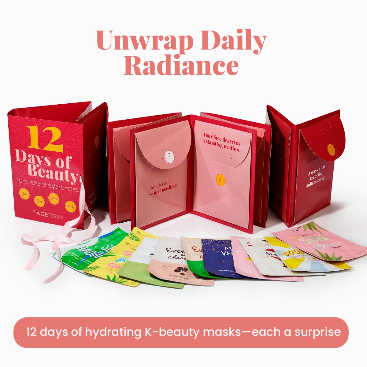 FACETORY 12-Day Sheet Mask Gift Set | Korean K-Beauty Face Mask Collection | Skincare & Spa Gift Set for Women | Self Care Gift