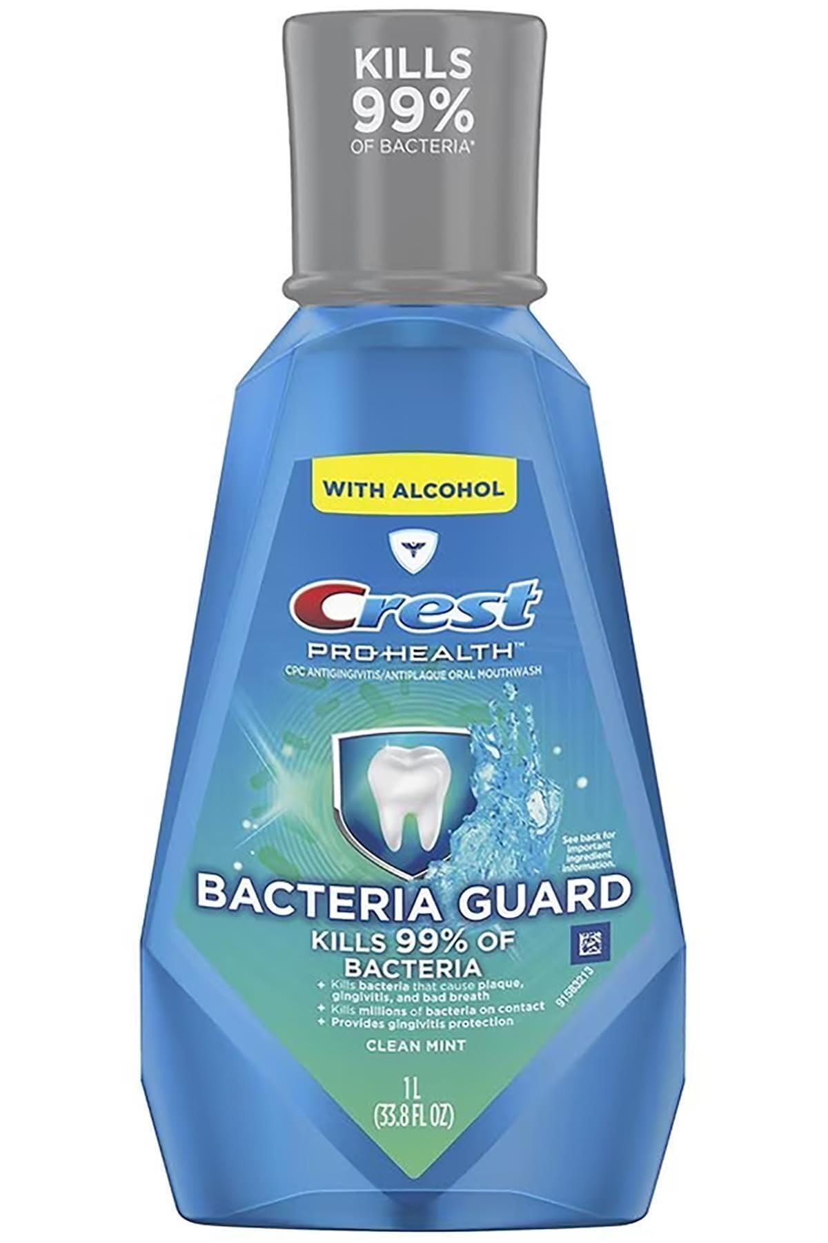Crest, Pro Health Bacteria Guard with Alcohol Clean Mint Mouthwash, 33.8 Fl Oz
