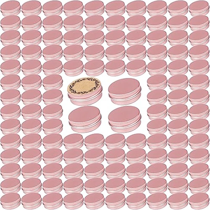 270pcs 0.5 oz / 15ml Bulk Packaging Screw Top Aluminum Tin Jar with Screw Lid and Blank Labels (Rose Gold)