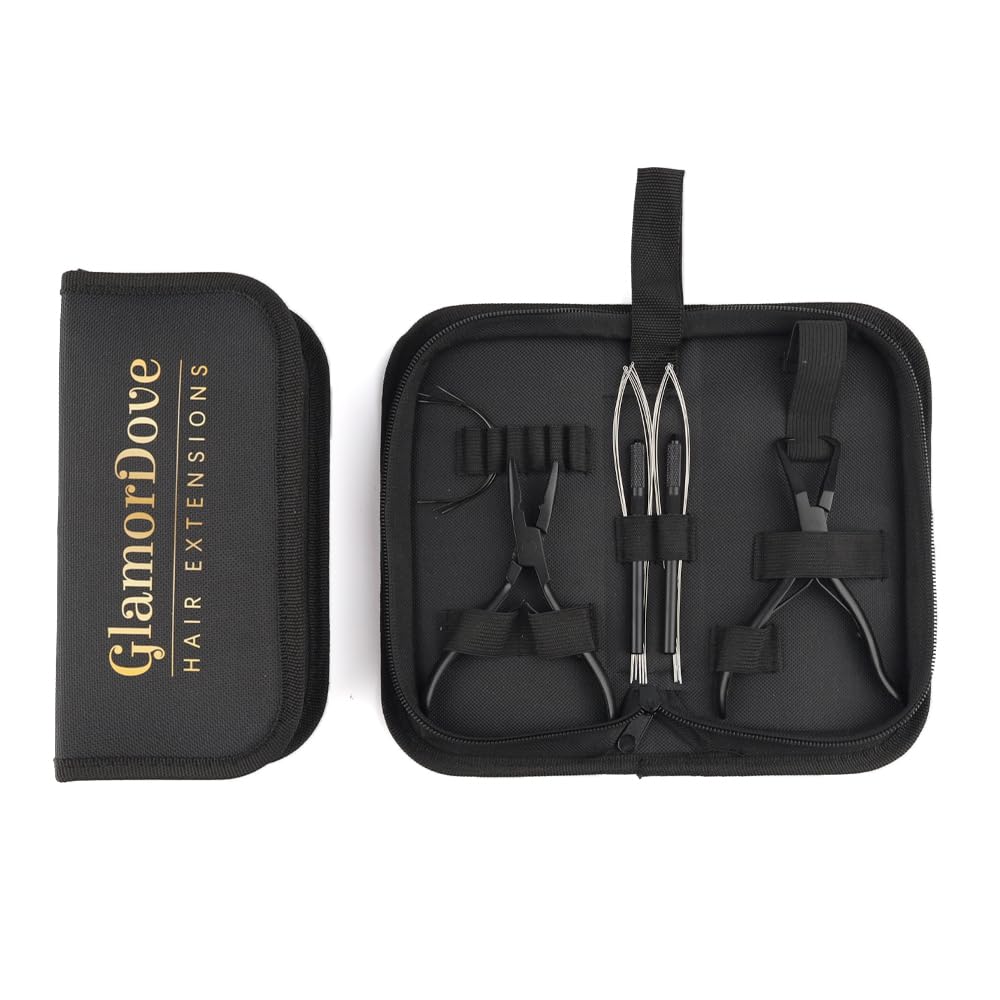 GlamorDove Hair Extension Pliers Kit Microlink Pliers for Extensions Hair Extension Beading Tool Hair Needle Pulling Hook Hair Styling Bead Closer and Remover Pliers