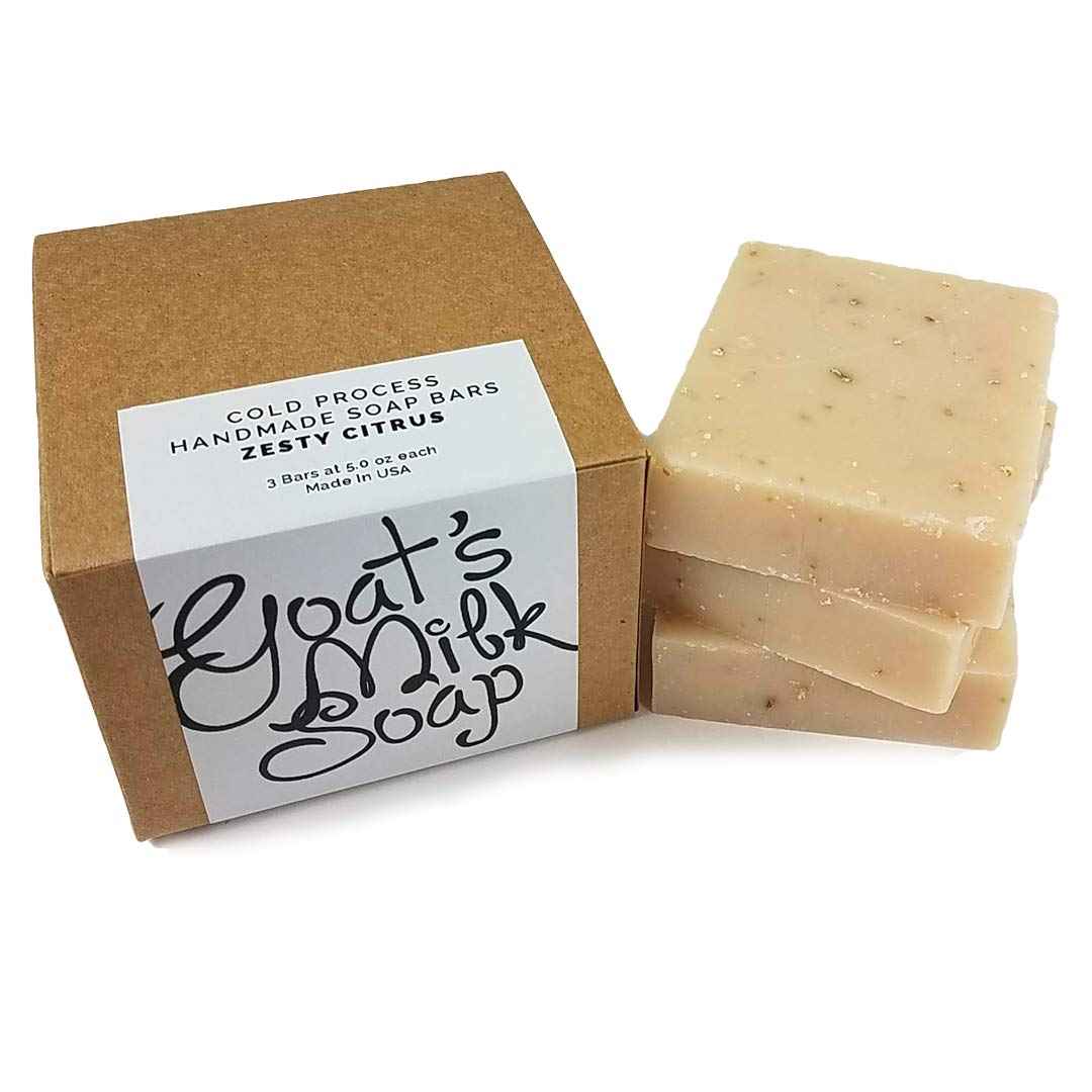 Handmade Fresh Goat's Milk Bar Soap, Olive Oil Based With Organic Shea Butter (Zesty Citrus, 3 bars Economy Pack)