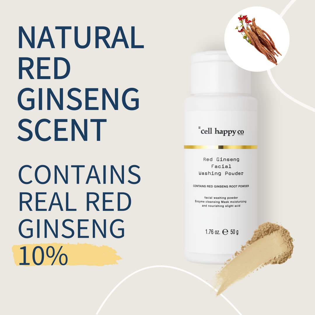 cell happy co Red Ginseng Facial Washing Powder, Powder face cleanser, Enzyme cleanser, Real red ginseng 10%, Dry & Trouble skin (1.75 Oz)