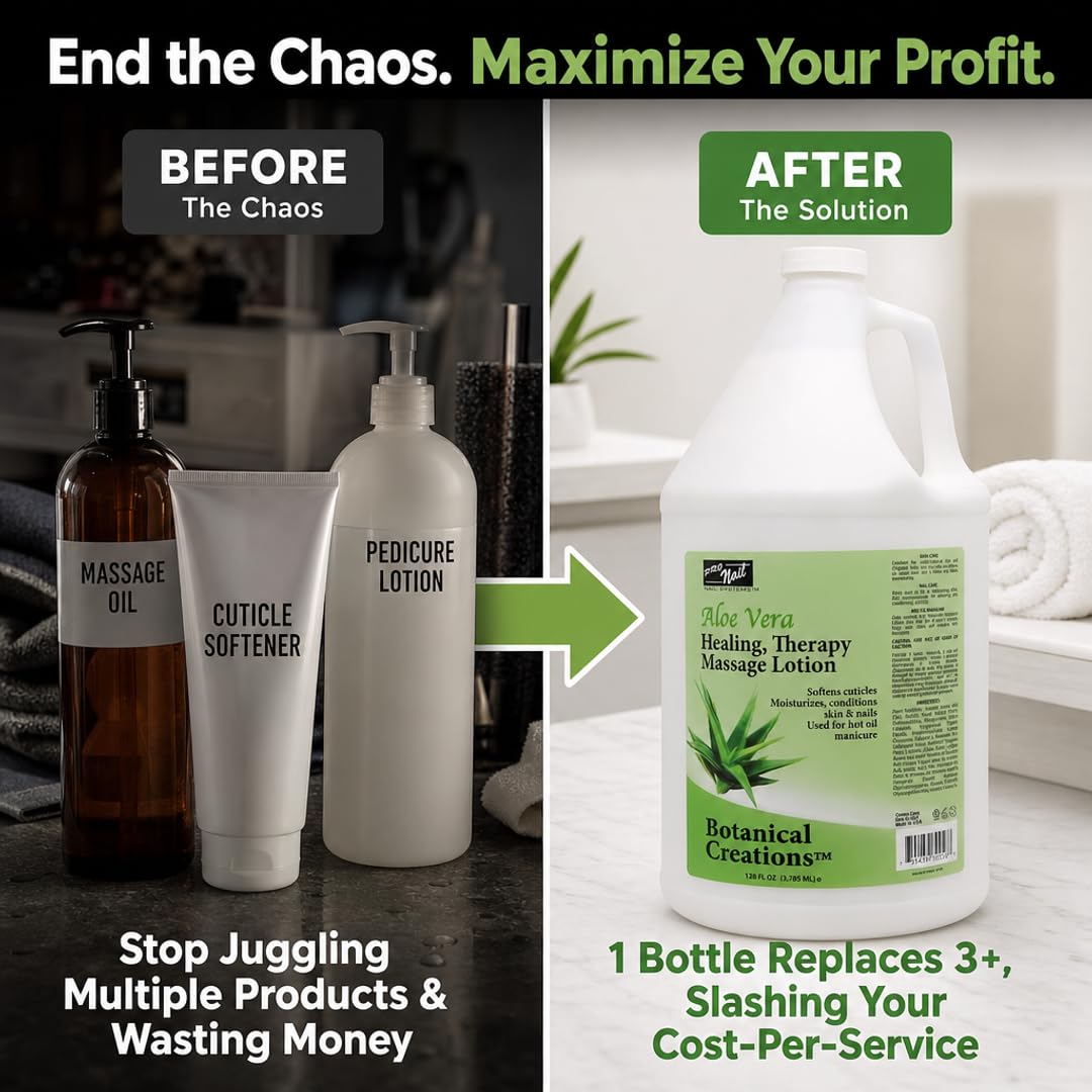 PRO NAIL - Healing Therapy Massage Lotion - Professional Pedicure, Body and Hot Oil Manicure, Infused with Natural Oils, Vitamins, Panthenol and Amino Acids (Aloe Vera, 1 Gallon)
