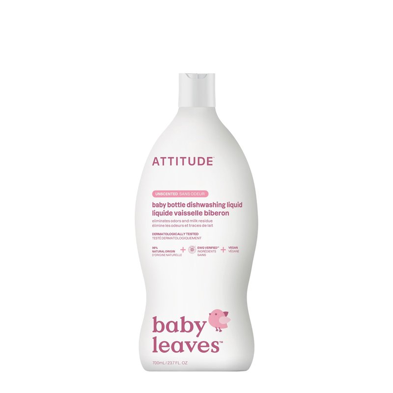 ATTITUDE Baby Bottle & Dish Soap, EWG Verified Bottle Cleaner, Fragrance Free & Dye Free, Removes Milk Residue & Grease, Vegan, Unscented, 23.7 Fl Oz
