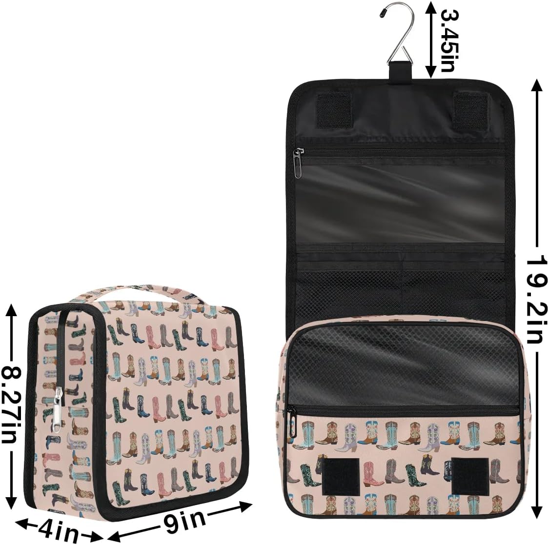 Travel Toiletry Bag - Pink Retro Western Print | Large Makeup Organizer with Hanging Hook