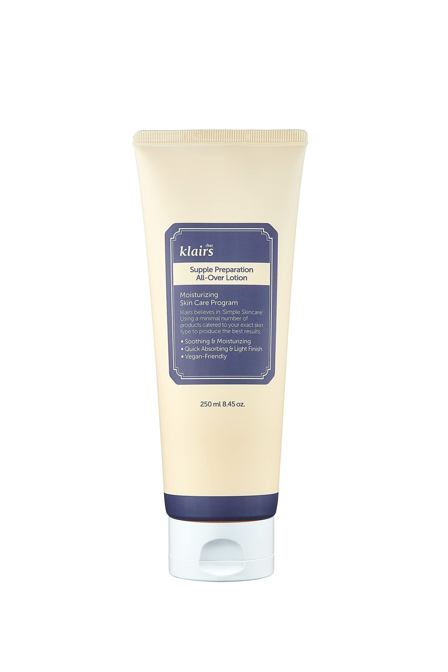 DearKlairs Supple Preparation All-over lotion, Daily face and body moisturizer, for sensitive skin, Essential oil Free, Artificial fragrance free, 250ml, 8.45oz