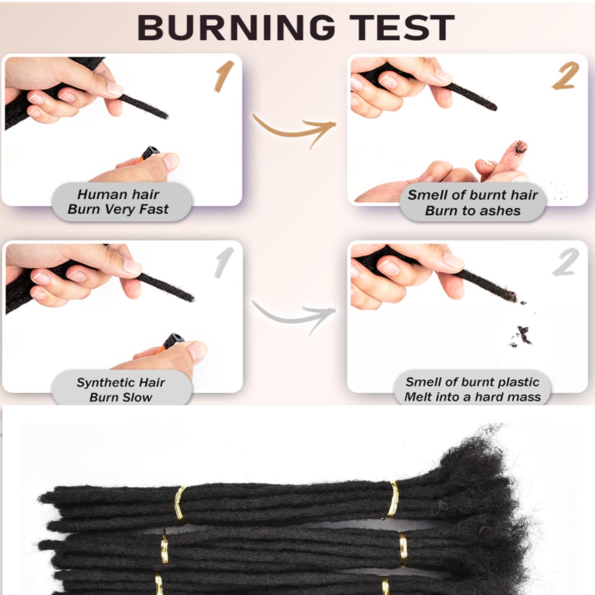 Loc Extensions Human Hair for Women Men Kids 0.6cm Width 16 Inch 30 Strands Natural Black 100% Handmade Permanent Locs Dreadlock Extensions Real Human Hair Can Be Curled and Bleached