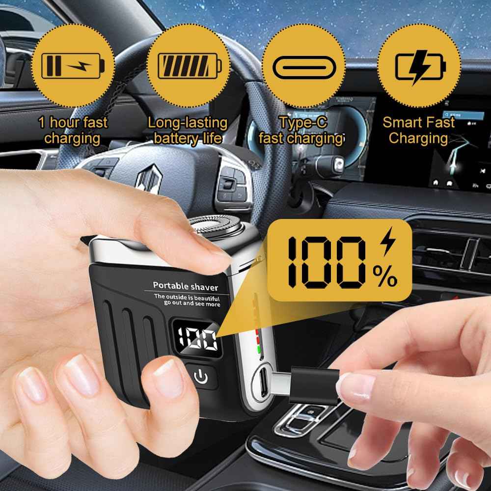 KUIRUNRX® Beard Shaver Mini, Mini Portable Electric Shaver, Cordless Travel Shavers, Removable Blades for Wet and Dry use, Suitable for Travelling at Home (Black)