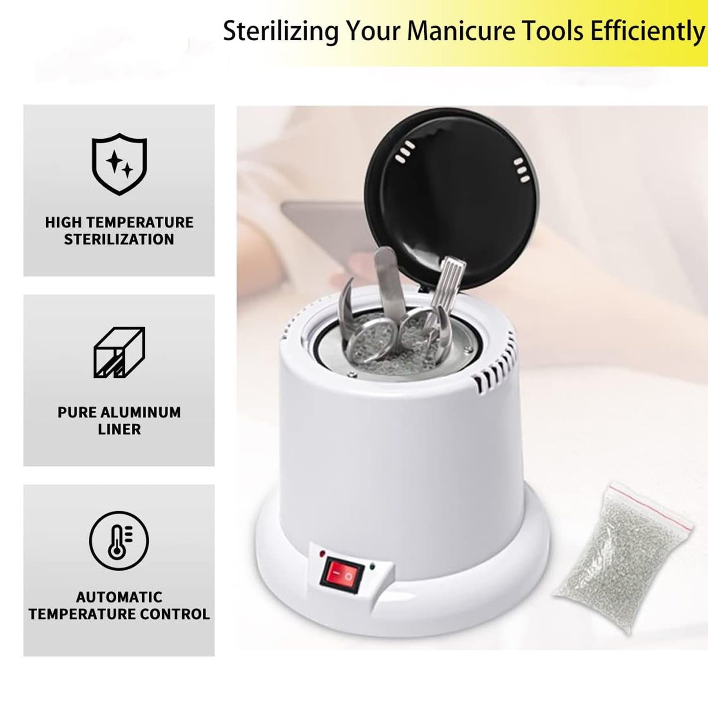 ALLGLAM Nail Tool Sterilizer High Temperature Nail Salon Cleaner Machine Pot For Lash Tool Manicure Tweezers Scissors