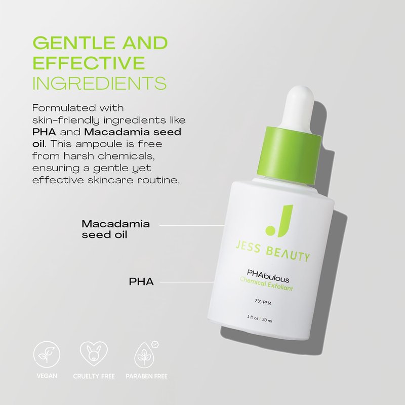 JESS BEAUTY | PHAbulous Chemical Exfoliant | Skin Care for Sensitive Skincare Hydration & Antioxidant Protection | 1 fl oz