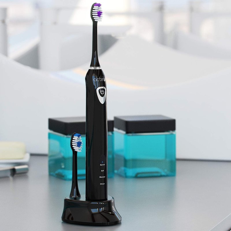 Acteh Sonic Electric Toothbrush, Rechargeable Toothbrush w/ 3 Brushing Modes, 2min. auto-Timer, 30sec. Quad-Reminder and Long-Lasting, Extended Charge Battery (White)