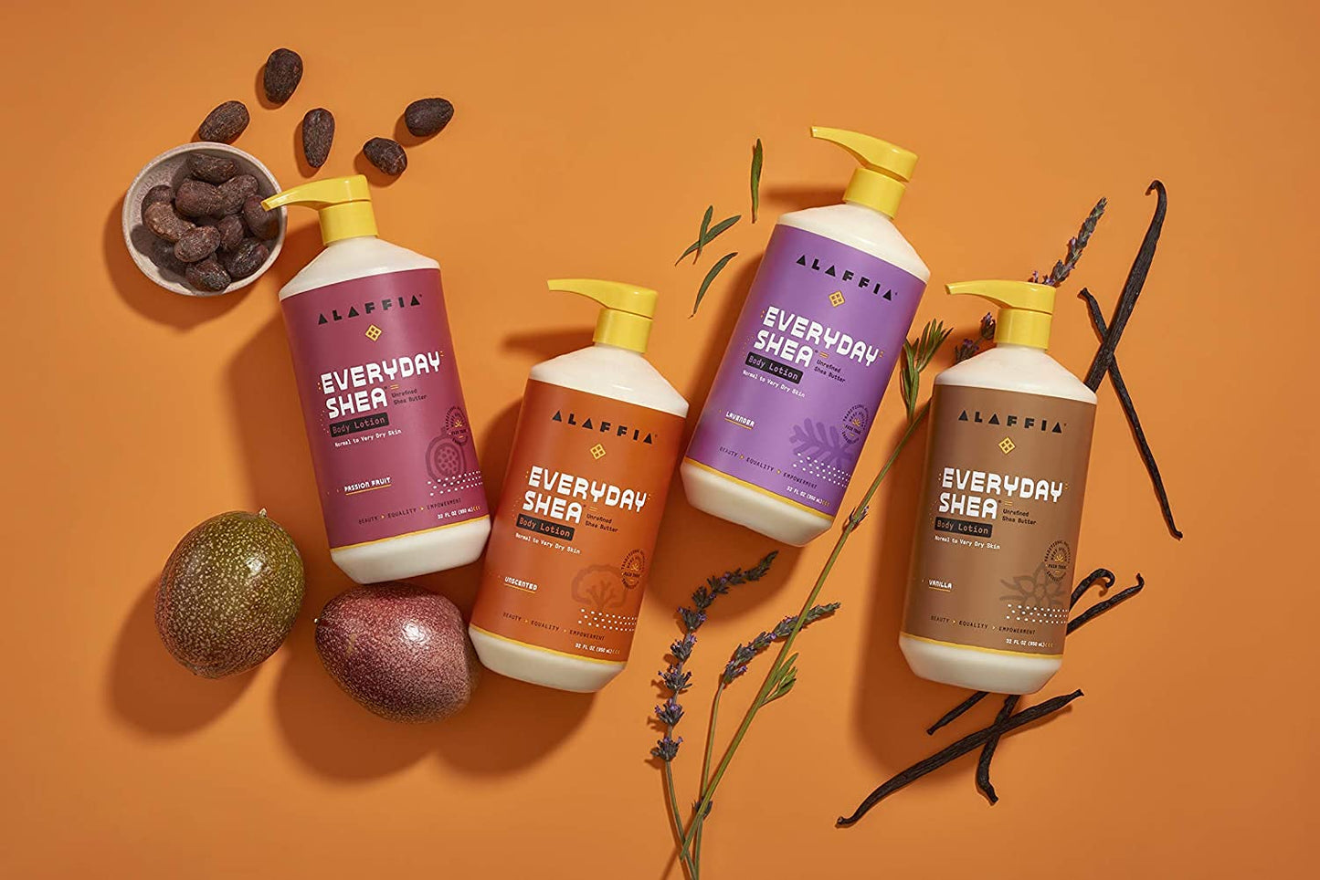 Alaffia Body Wash & Body Lotion Set, EveryDay Shea, Lavender – Gentle Skin Cleanser & Moisturizer for Normal to Very Dry Skin, 16 Oz Ea