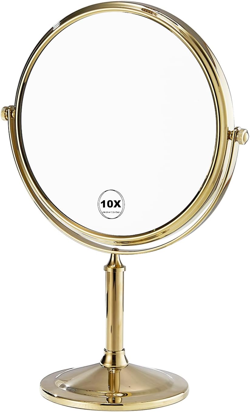 Airemoon 10x Magnifying Makeup Mirror - 360-Degree Rotating Design | 8-Inch Gold Frame, 13" x 9" Size
