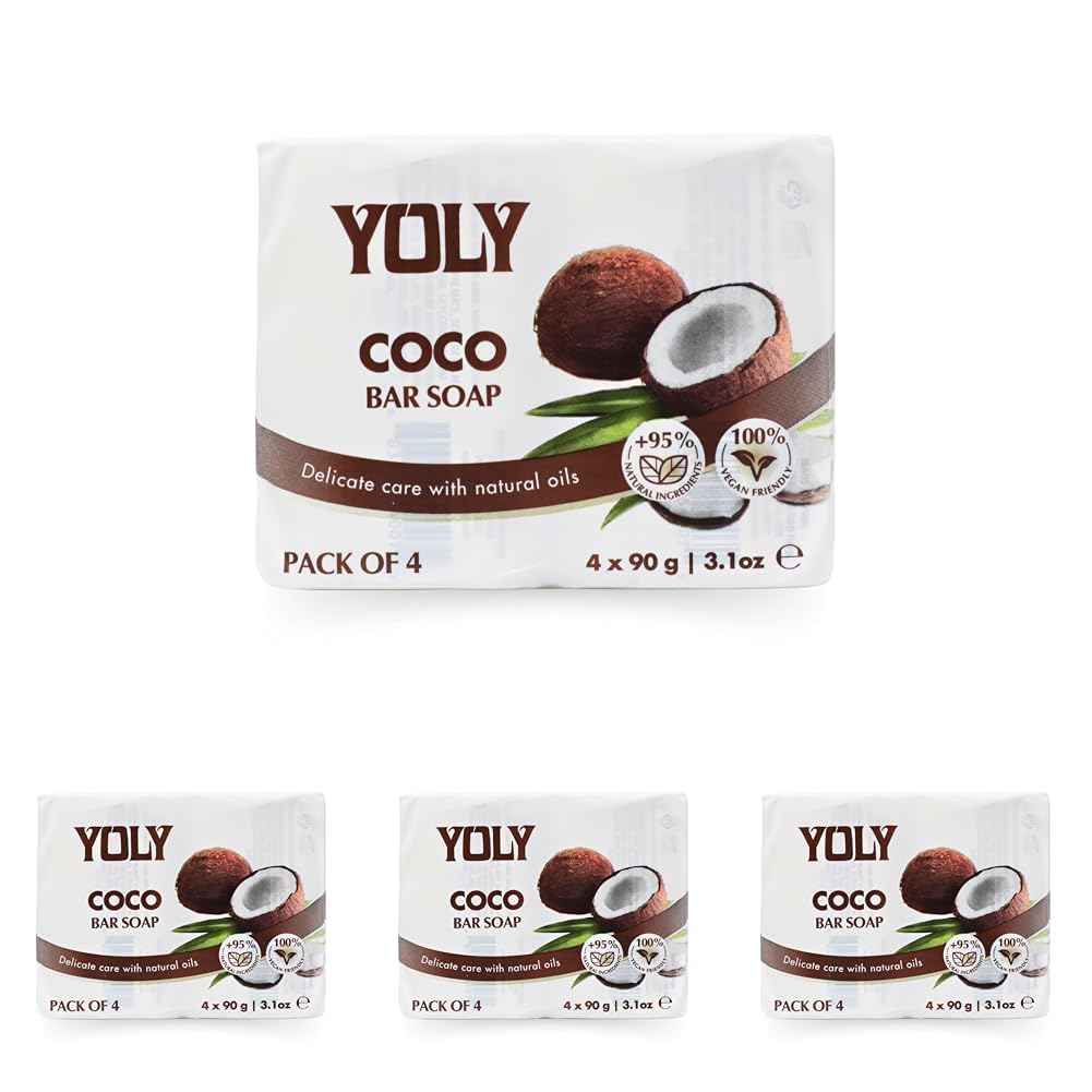 YOLY Coconut Bar Soap (90 g, Pack of 16) - 95% Natural, Vegan-Friendly Moisturizing Soap for Silky Smooth Skin
