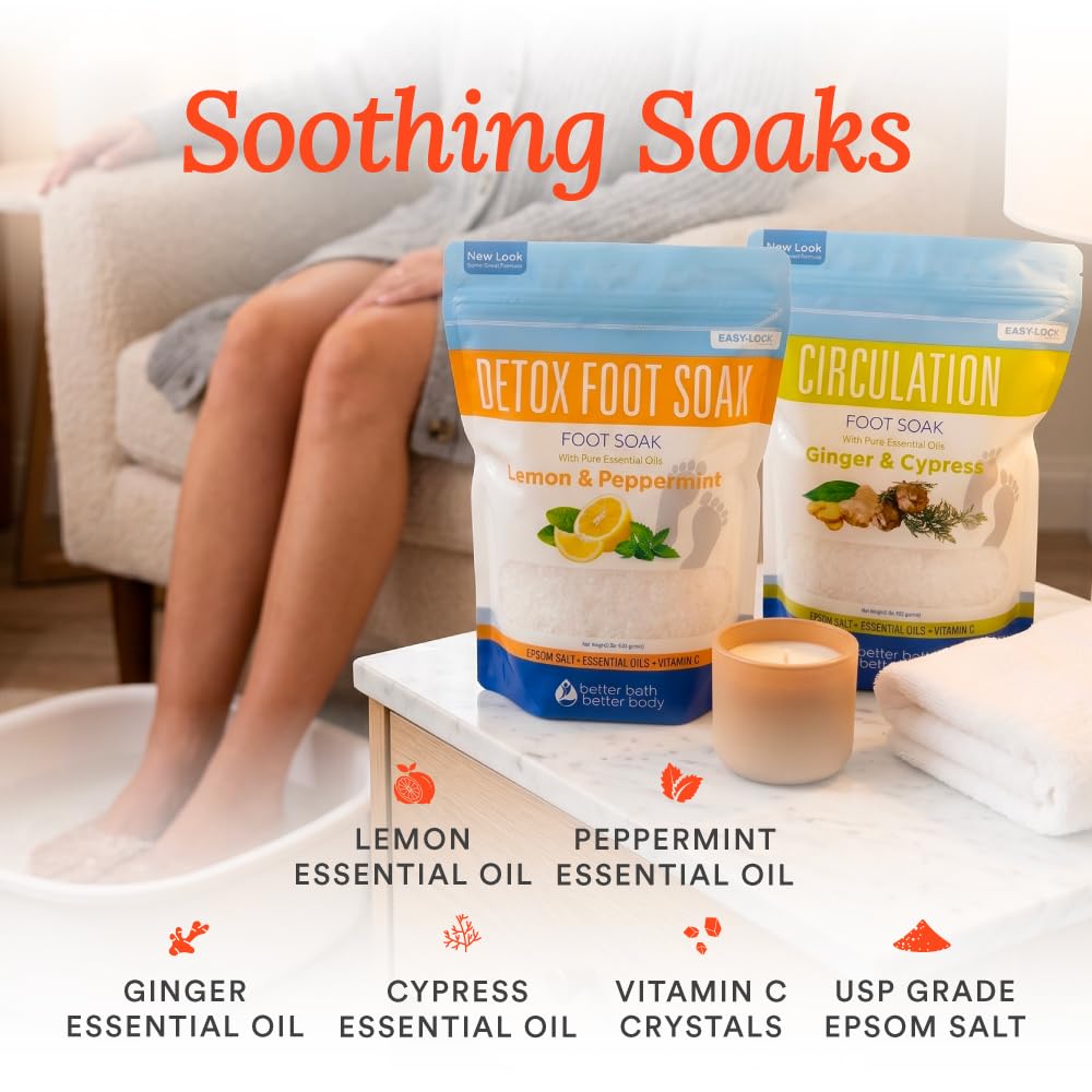 2 Pack Foot Soak Salts Bundle for DIY Foot Spa with Bamboo Scoop (2 lbs Each 4 lbs Total) for Discomfort and Dry Skin Made in USA with BPA Free Easy Lock Pouch
