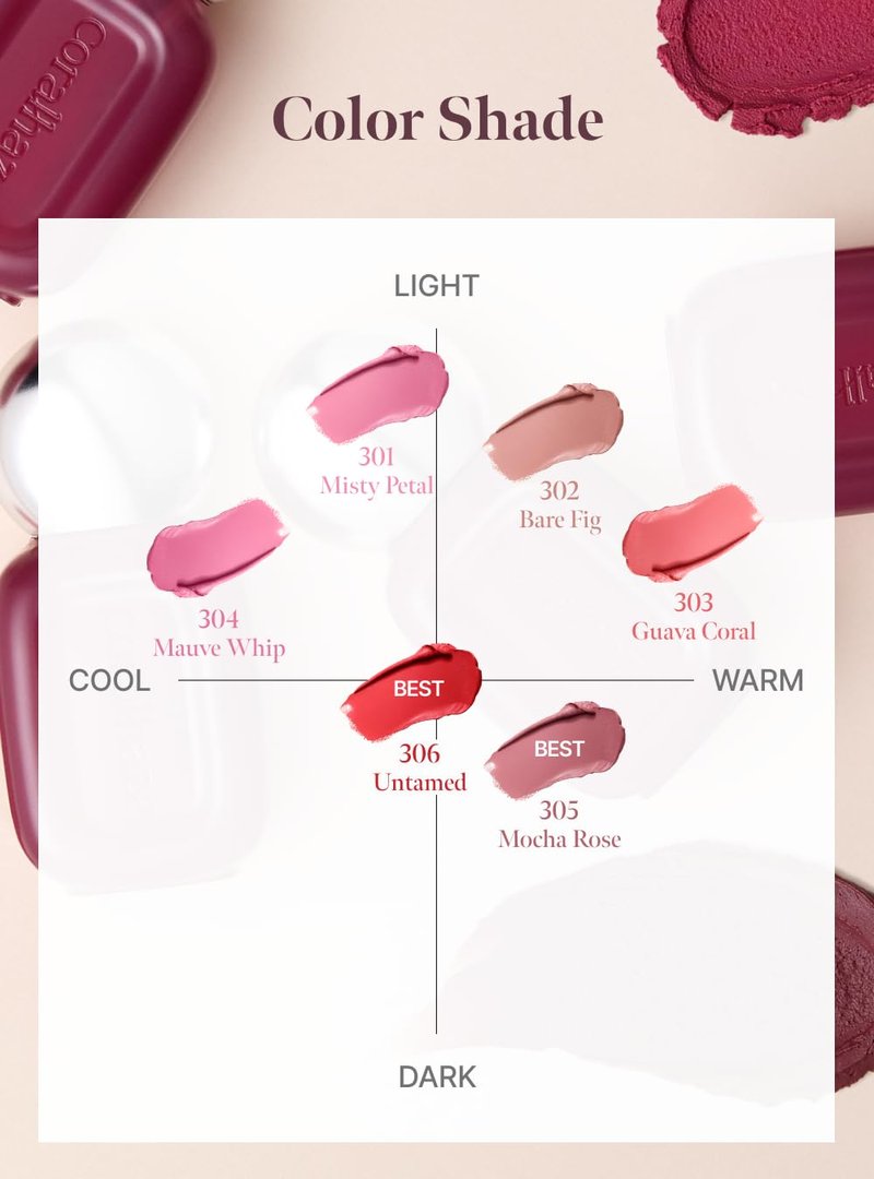 CORALHAZE Bare Velvet Tint #301 Misty Petal 3g, Soft Matte Lip Tint, Creamy Tinted Lip Stain, Velvet Burring Tint, Long Lasting High Pigment, Weightless, 24H Hydration, Lip Makeup, Korean Beauty